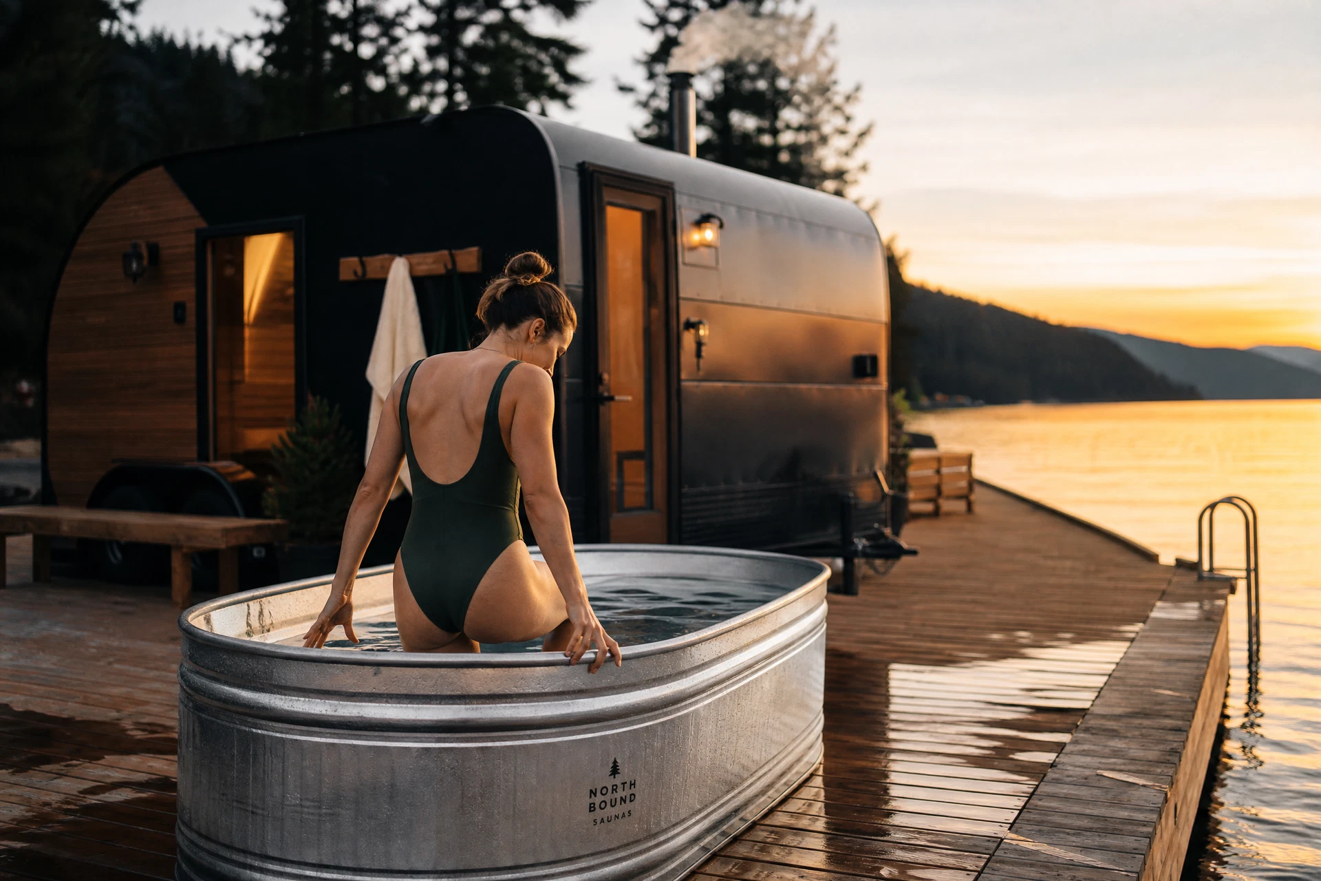 Cold plunge beside the lake